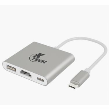 Xtech Adapter USB-C 3-in-1 (USB-A 3.0 HDMI 4K USB-C 3.1) Gold Plated 6in - Silver