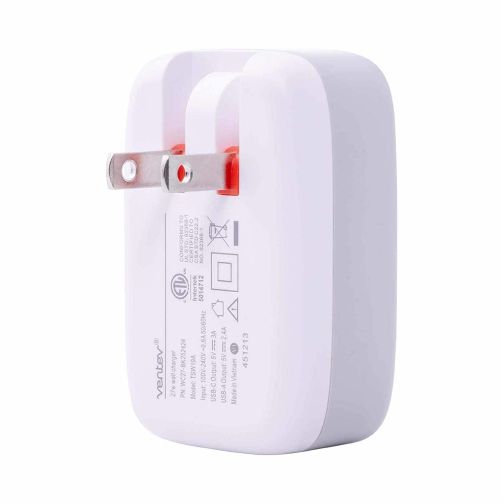 Ventev Wall Charger USB-C and USB-A Ports 27W White