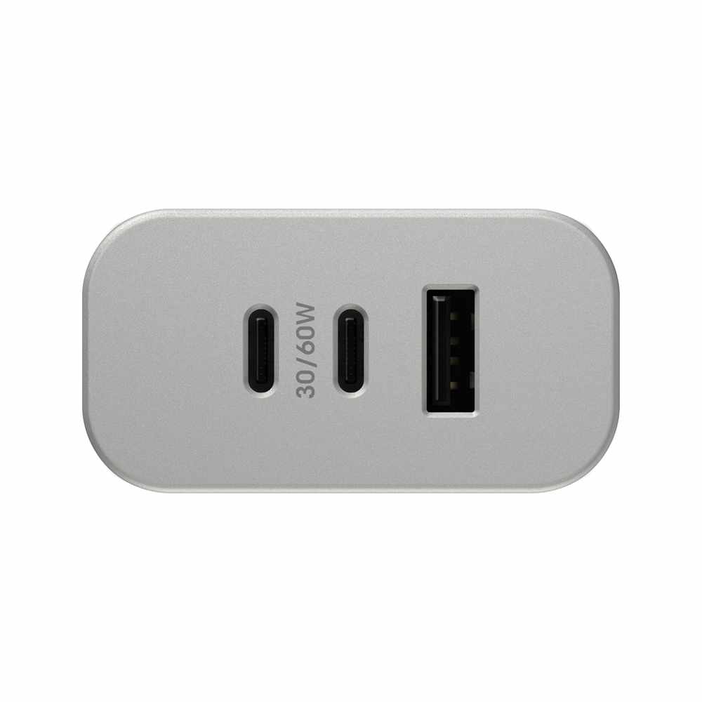 OtterBox Premium Pro Dual USB-C Wall Charger with extra USB-A 72W (USB-C 30WX2 + USB-A 12W) Lunar Light (White)