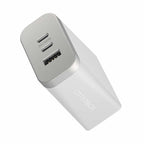 OtterBox Premium Pro Dual USB-C Wall Charger with extra USB-A 72W (USB-C 30WX2 + USB-A 12W) Lunar Light (White)