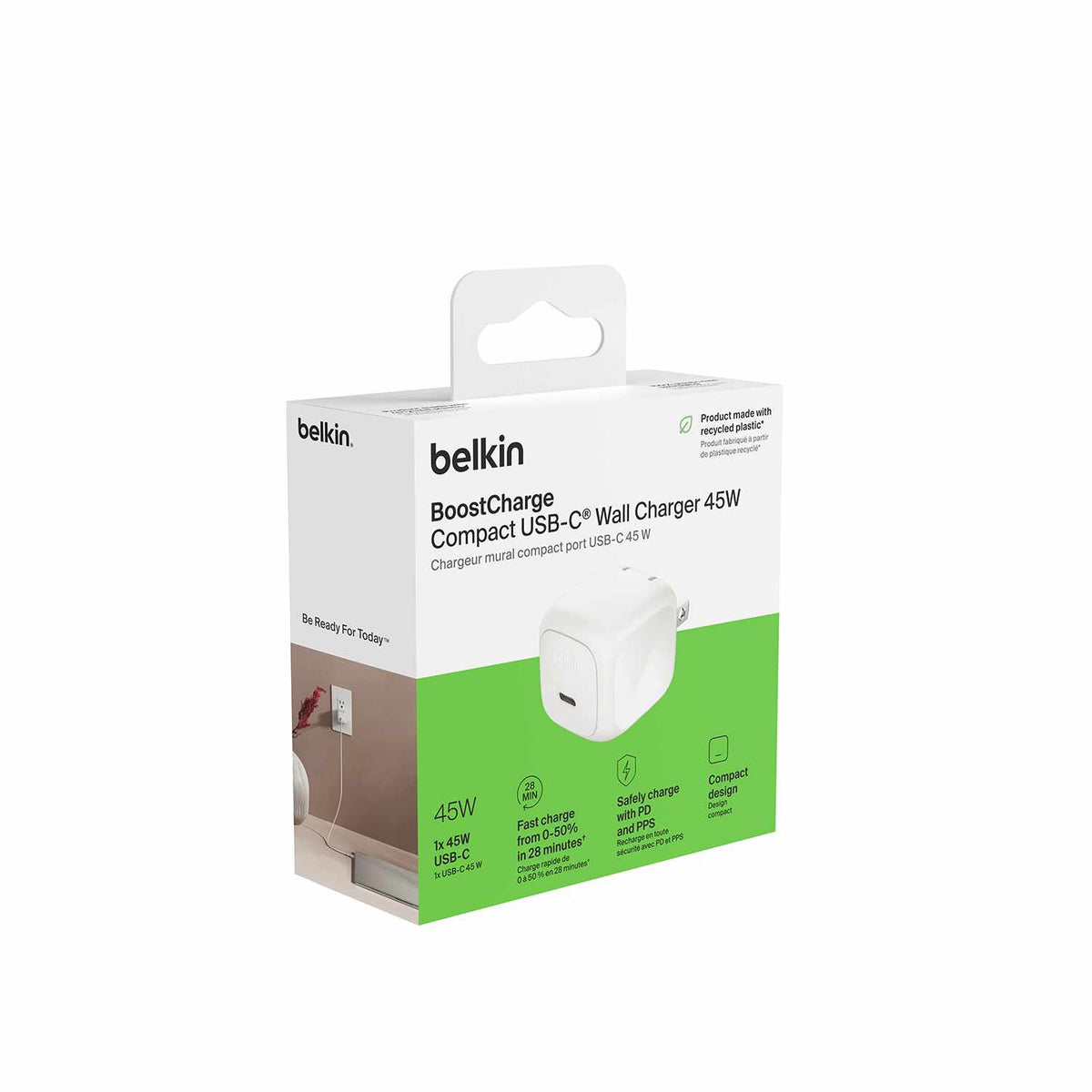 Belkin BoostCharge Compact Wall Charger 45W PD USB-C White
