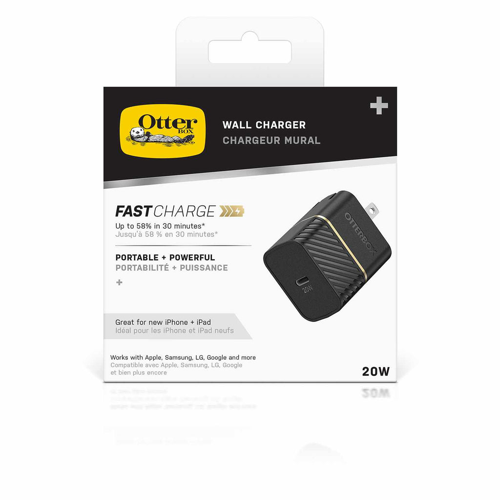 OtterBox Wall Charger 20W PD USB-C w/Foldable Prongs Black Shimmer