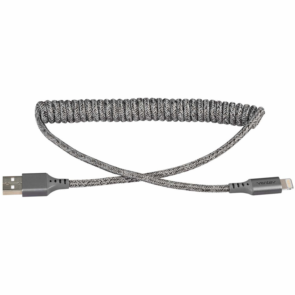 Ventev USB-A to Lightning Coiled Cable 1ft Grey