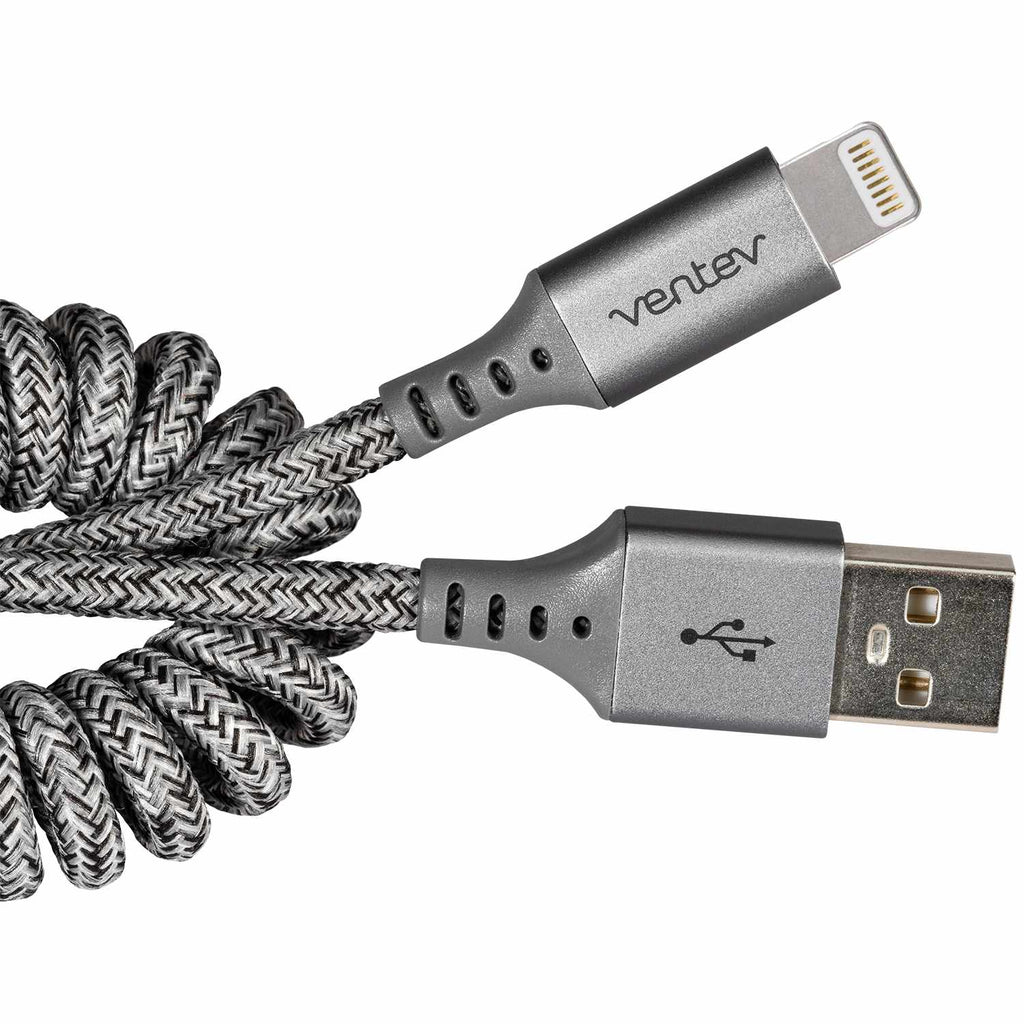 Ventev USB-A to Lightning Coiled Cable 1ft Grey