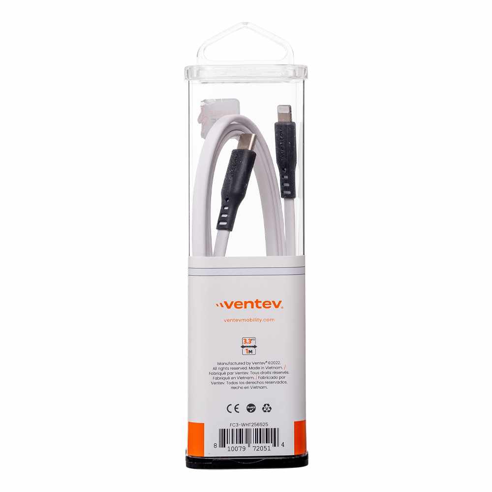 Ventev ChargeSync Flat USB-C to Lightning Cable 3ft White