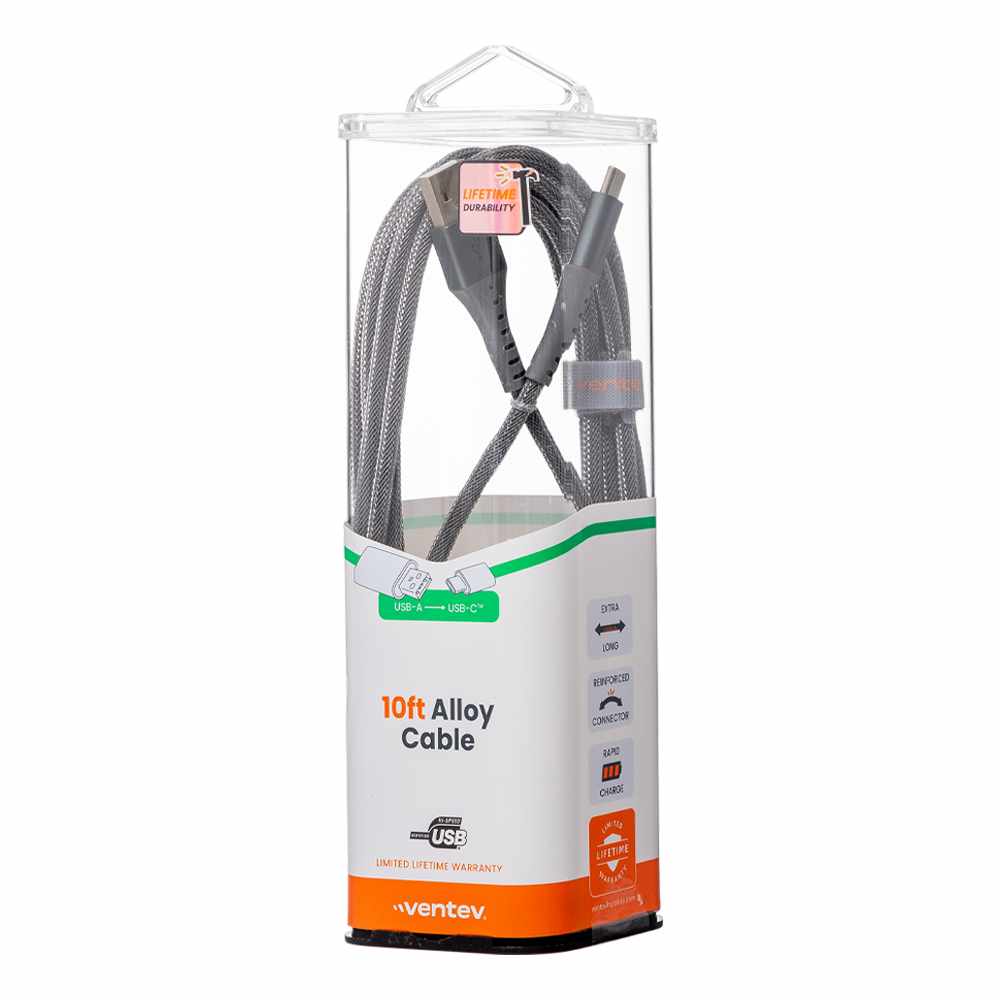 Ventev ChargeSync Alloy USB-C Cable 10ft Steel