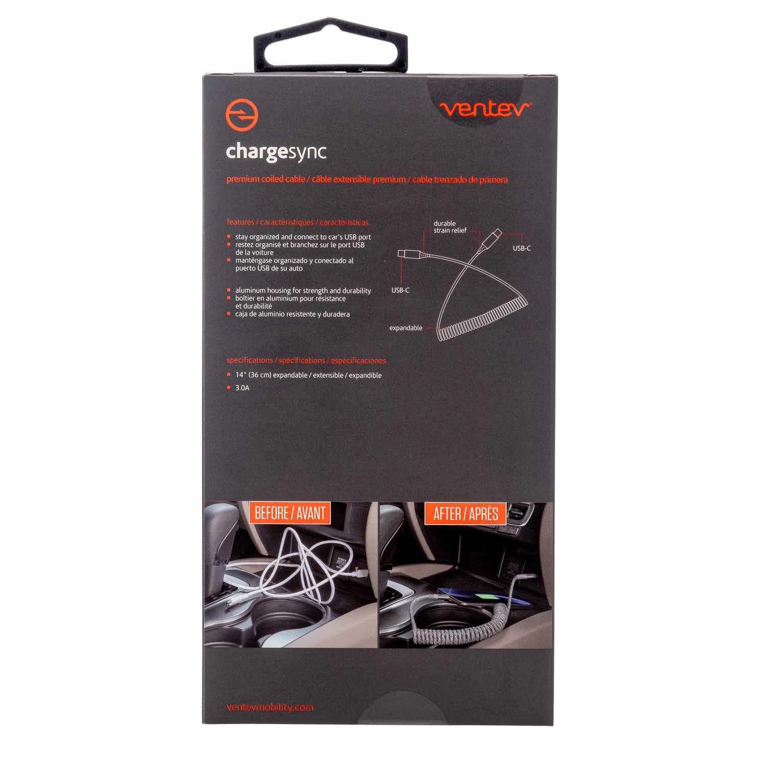 Ventev Charge/Sync Coiled USB-C to USB-C Cable 3ft Gray