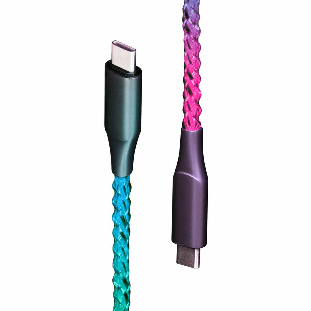 Helix/Retrak Lucid Charge LED USB-C to USB-C Cable 3.2ft  Multi-Color - GekkoTech