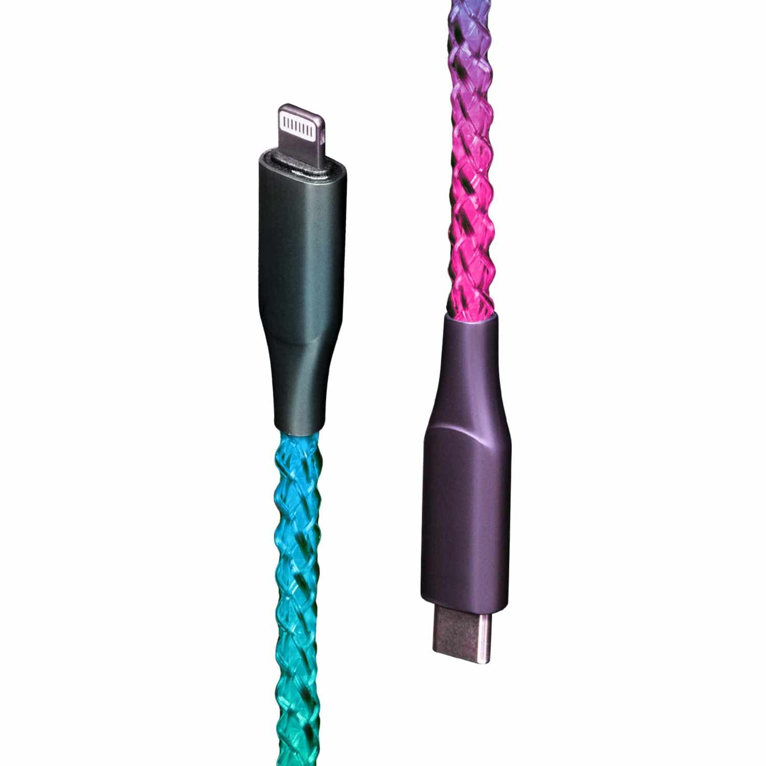 Helix/Retrak Lucid Charge LED Lightning to USB-C Cable Multi-Color