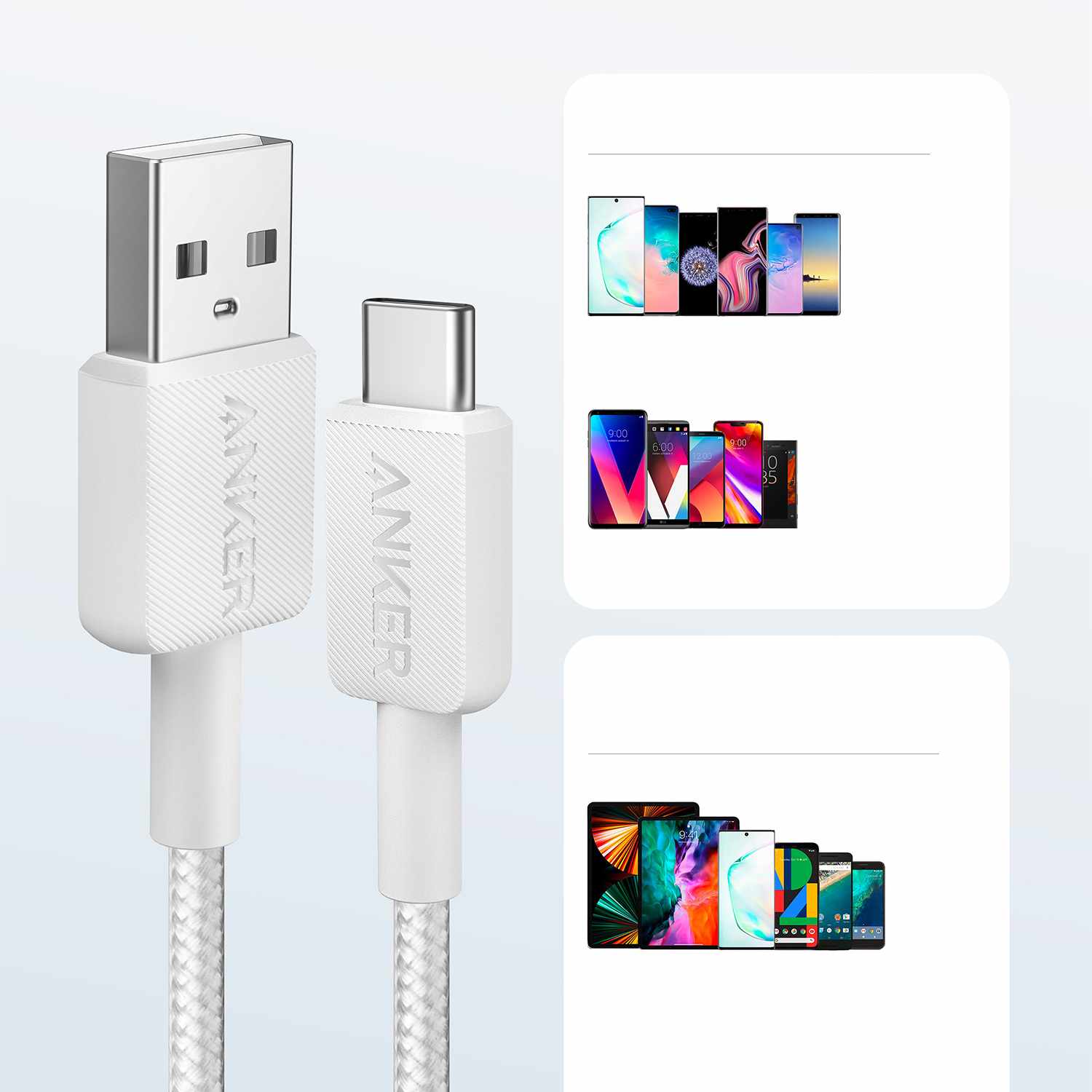 Anker USB-A to USB-C 3ft Braided Cable White