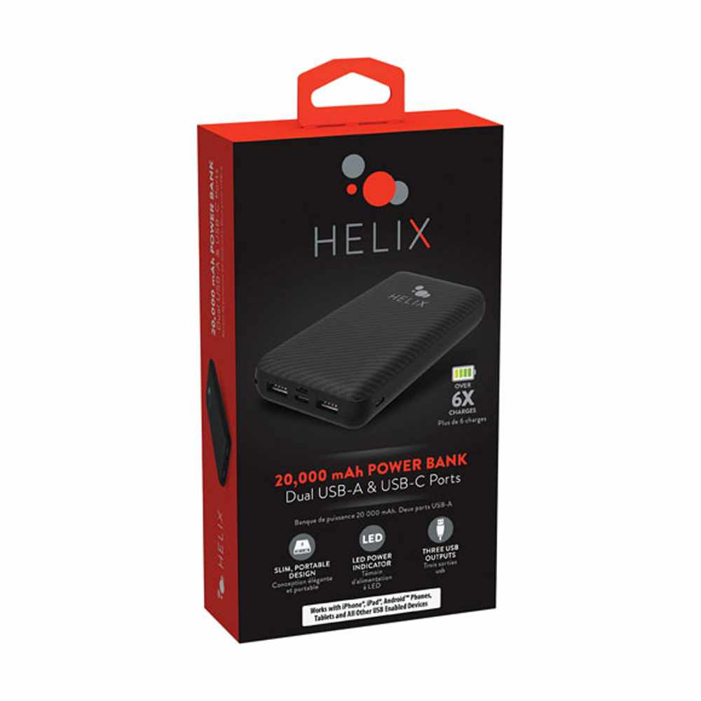 Helix/Retrak TurboVolt+ Power Bank 20000 mAh with USB-A and USB-C Ports Black - GekkoTech