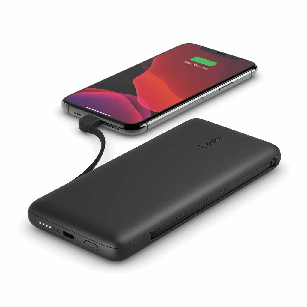 Belkin BoostCharge Plus Power Bank 10.000 mAh with integrated USB-C and Lightning cable Black