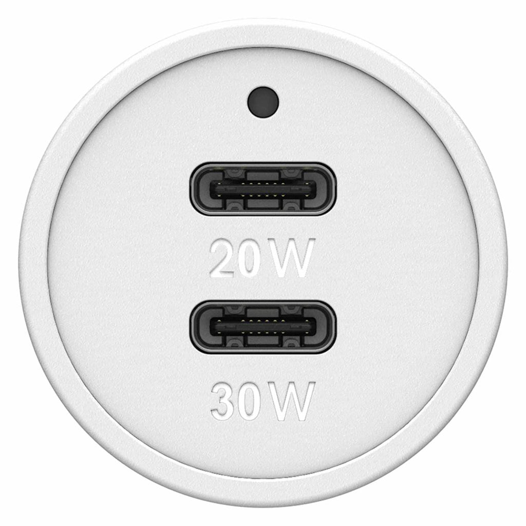 OtterBox Dual USB Premium Fast Charge Car Charger Power Delivery 30W + Power Delivery 20W White