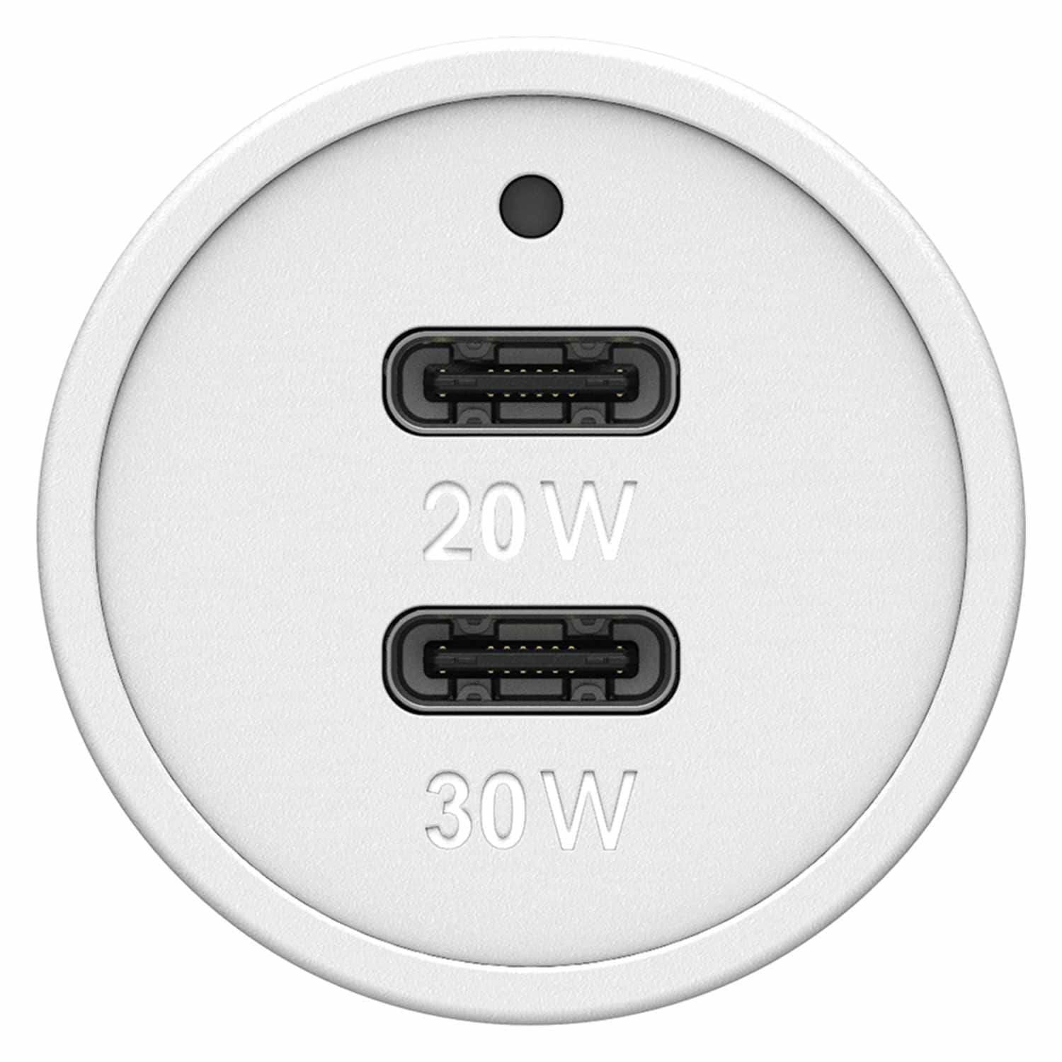 OtterBox Dual USB Premium Fast Charge Car Charger Power Delivery 30W + Power Delivery 20W White