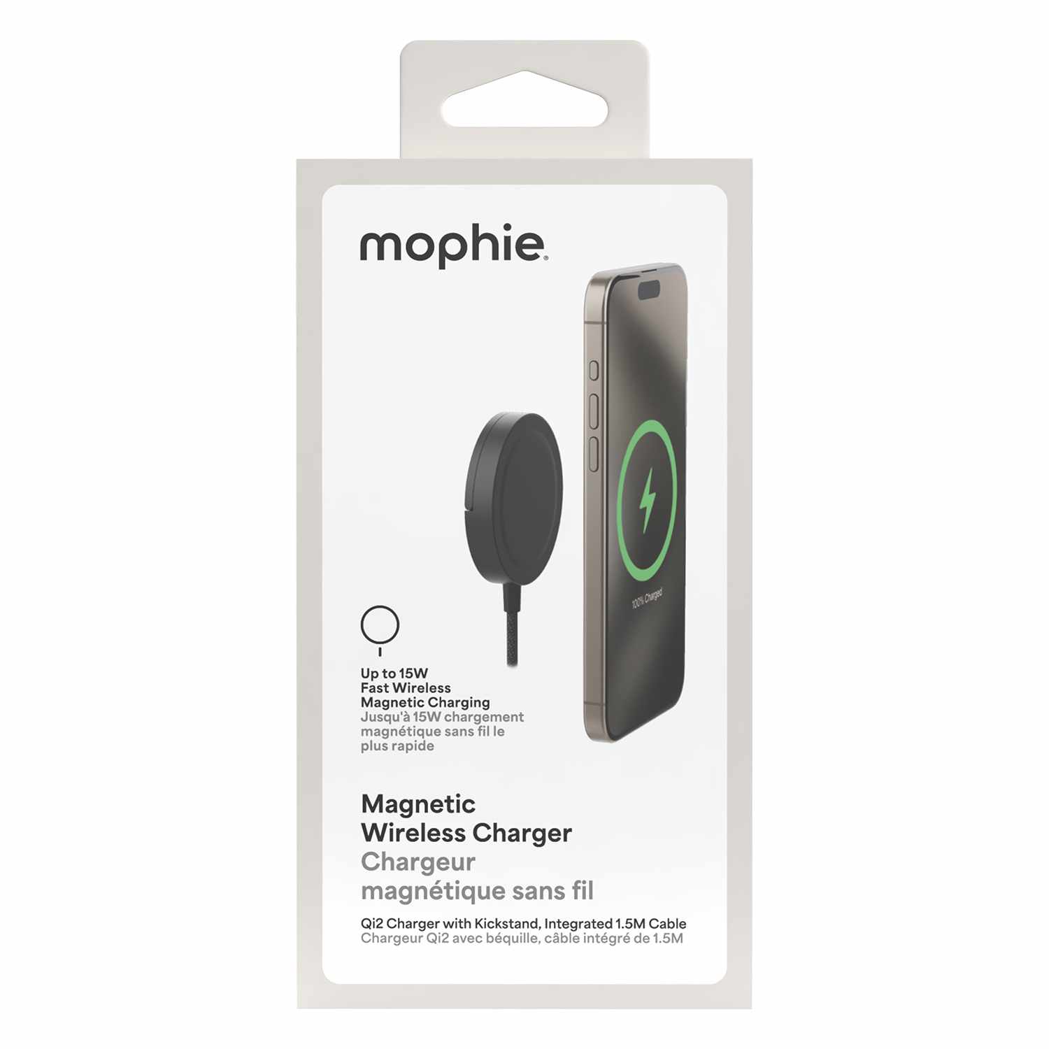 mophie Qi2 Compact Wireless Charger 15W with Built-in Kickstand Black