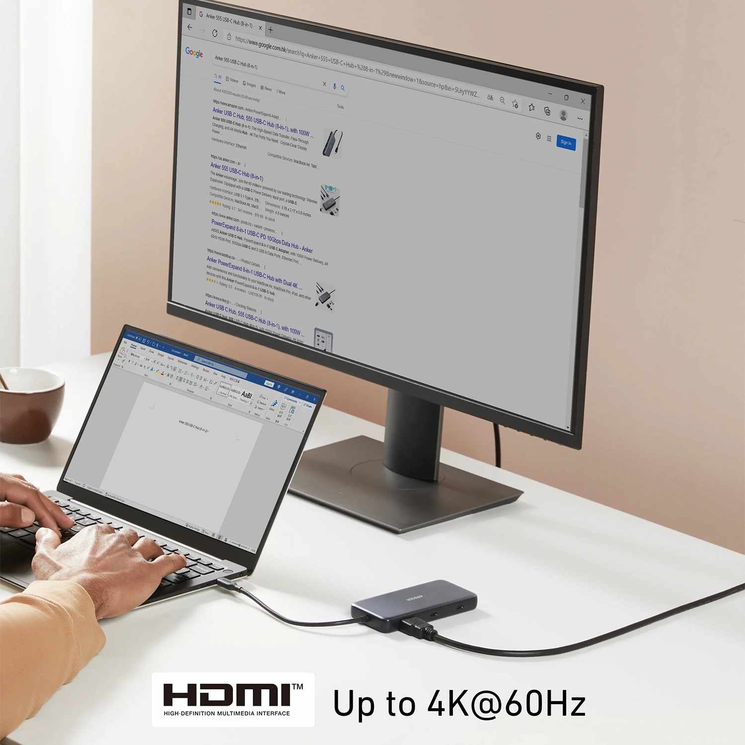 Anker 8-in-1 Multiport Ethernet Adapter with 4K 60Hz HDMI Port/85W PD 10Gbps USB-C and 2-A Data Ports/microSD SD Card Reader Gray