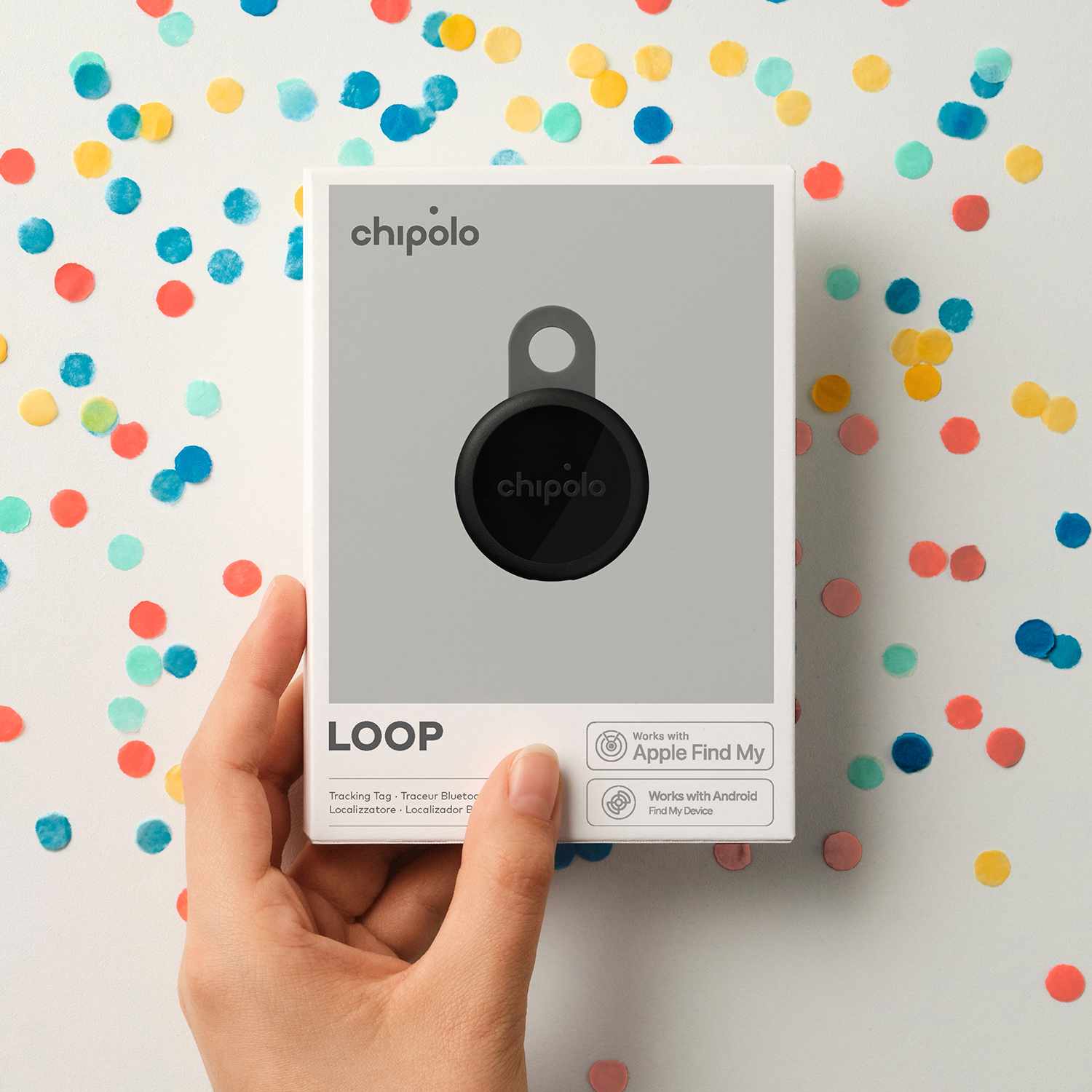 Chipolo LOOP Tracking Tag x 4 (Works with Android's Find Hub Device or Apple Find My) Charcoal/Chalk/Navy/Coral