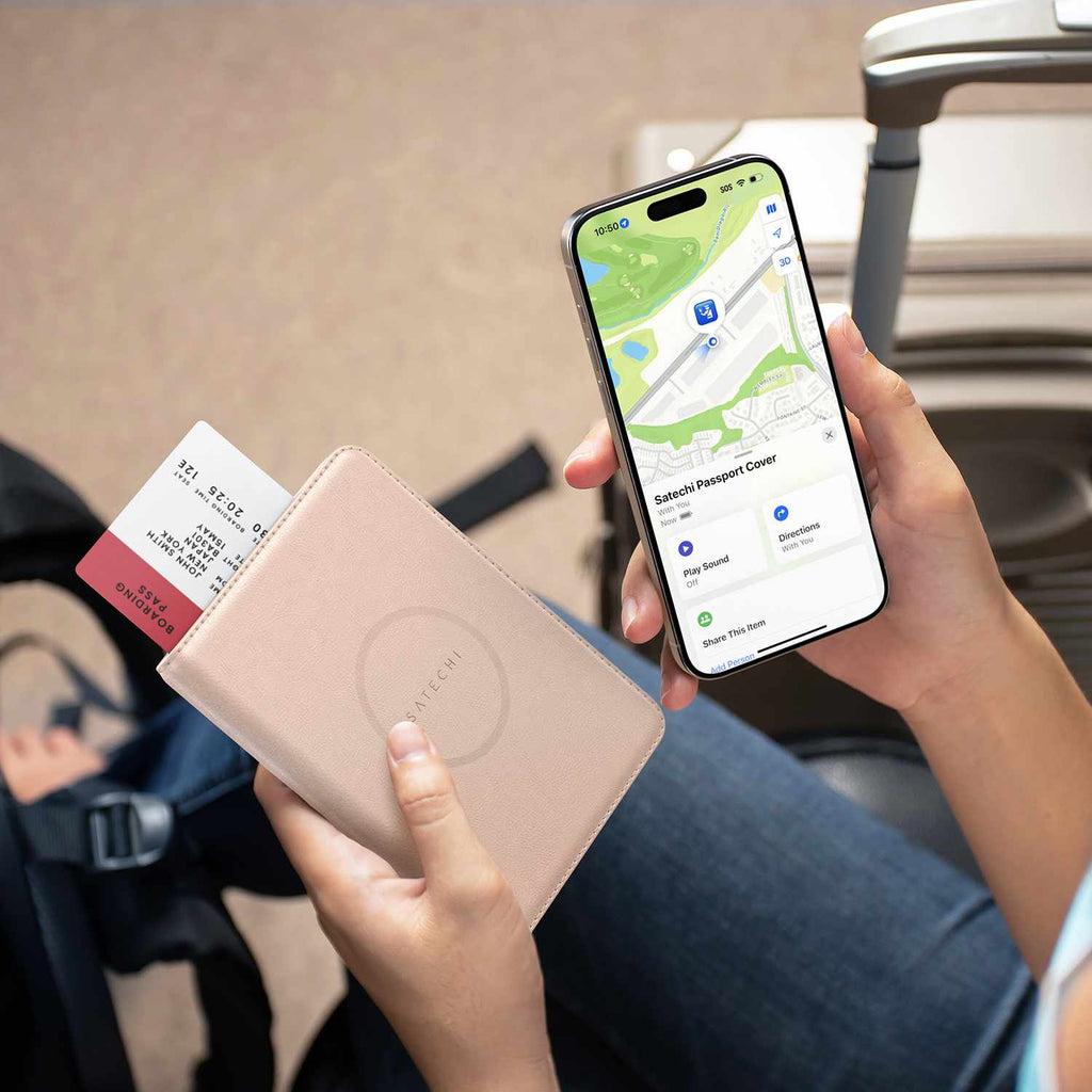 Satechi Vegan-Leather Passport Cover with Find My Desert Rose