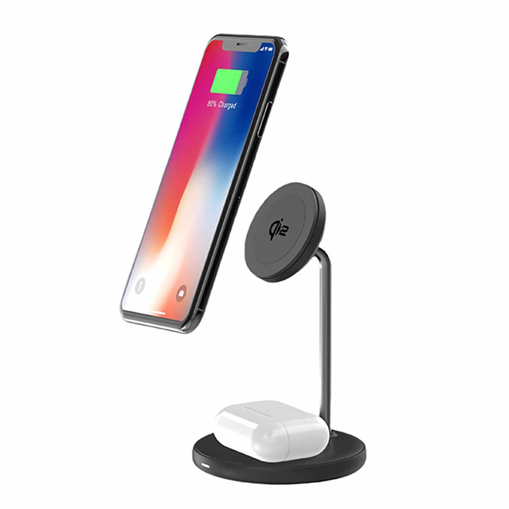 Blu Element Qi2 2-in-1 Wireless Charging Stand 15W MagSafe-Compatible Black