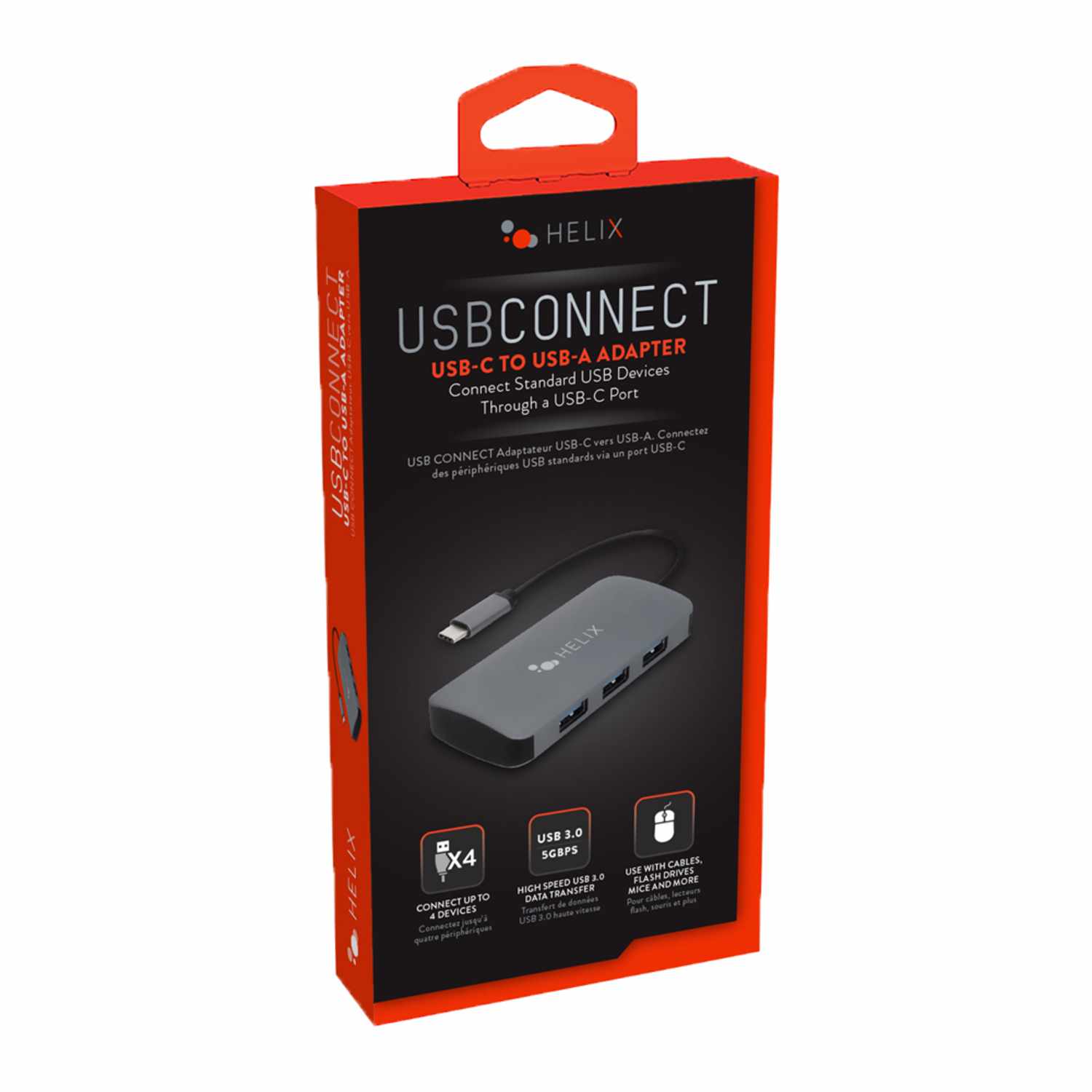 Helix/Retrak USB-C to 4-Port USB-A Hub Black - GekkoTech