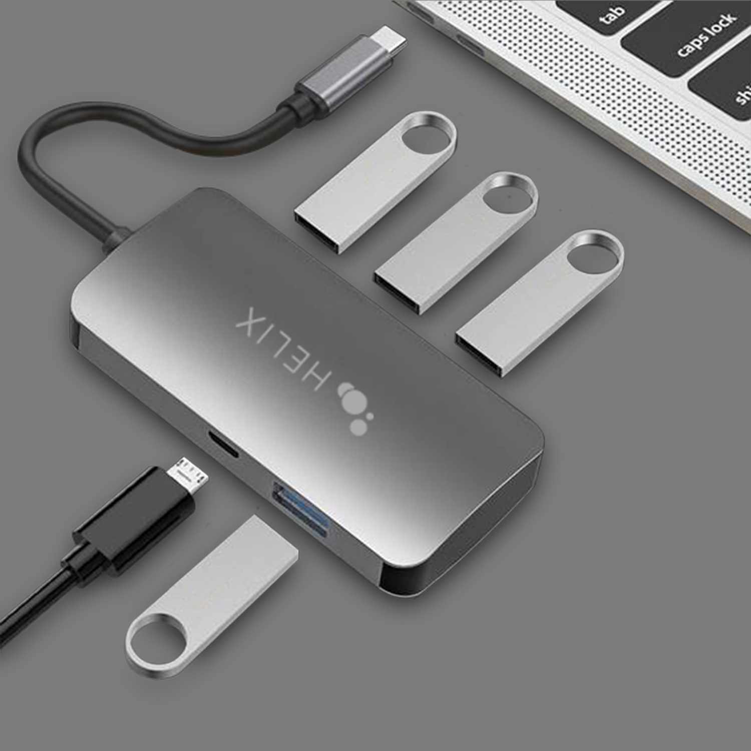 Helix/Retrak USB-C to 4-Port USB-A Hub Black - GekkoTech