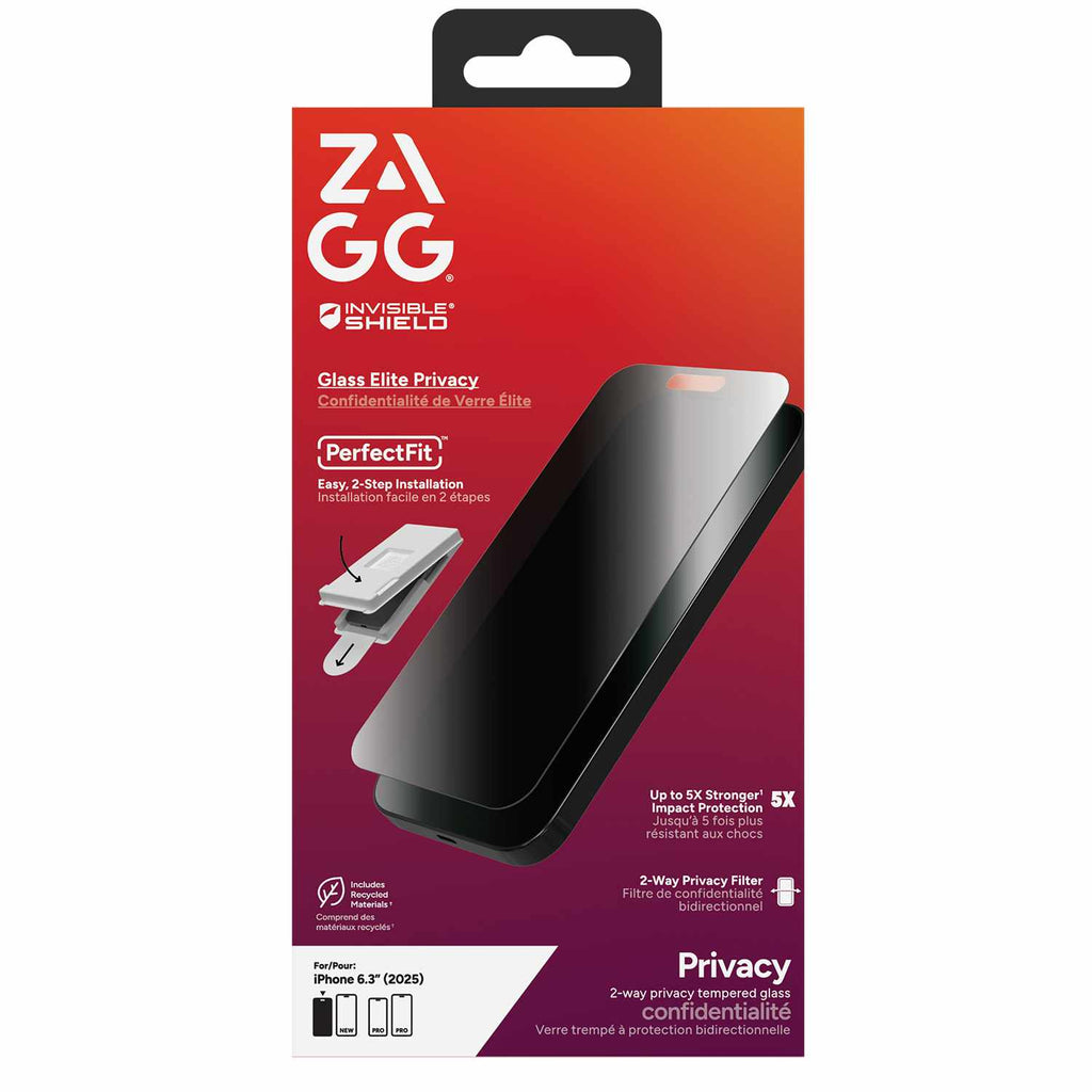 ZAGG InvisibleShield Glass Elite 2-Way Privacy Screen Protector for iPhone 17