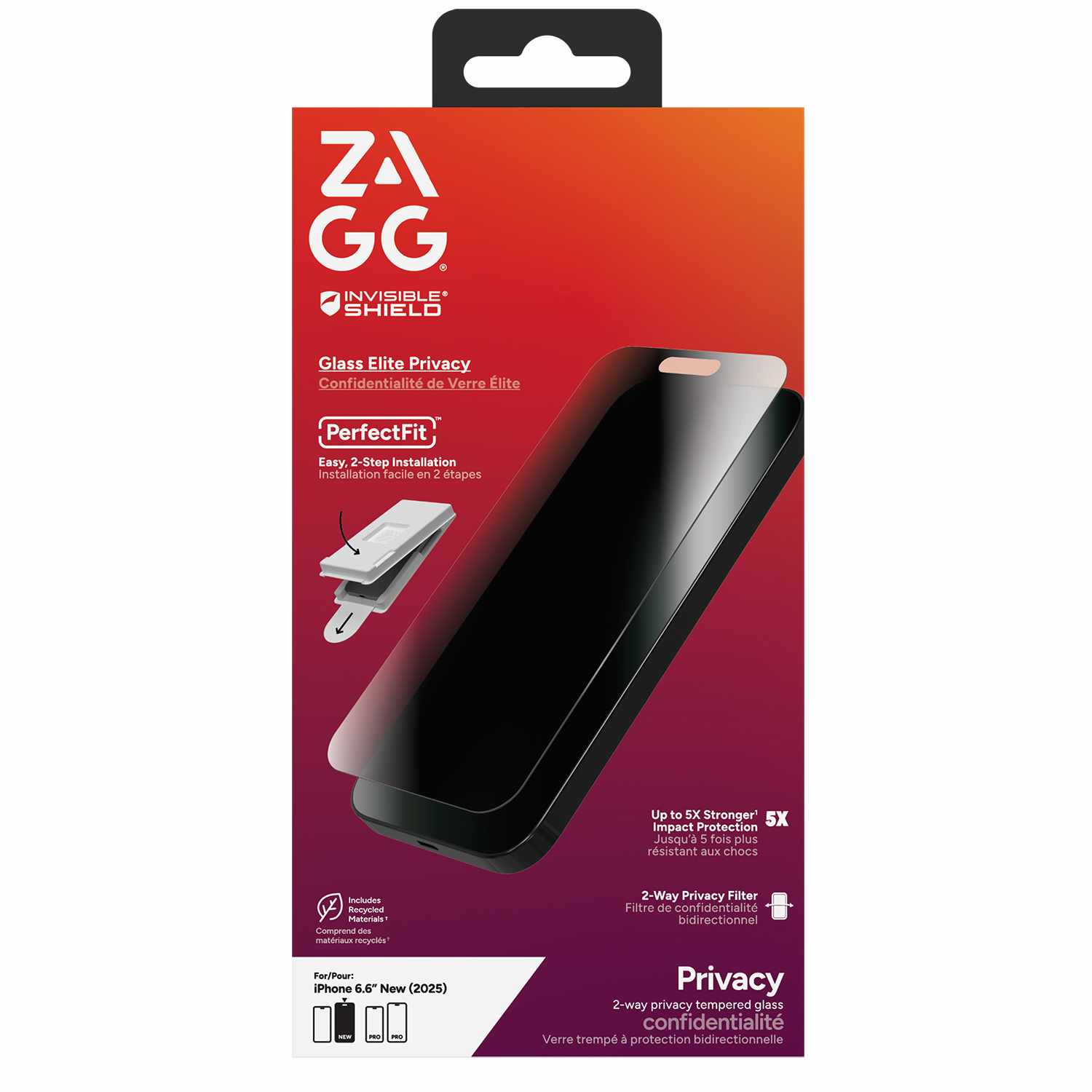 ZAGG InvisibleShield Glass Elite 2-Way Privacy Screen Protector for iPhone Air