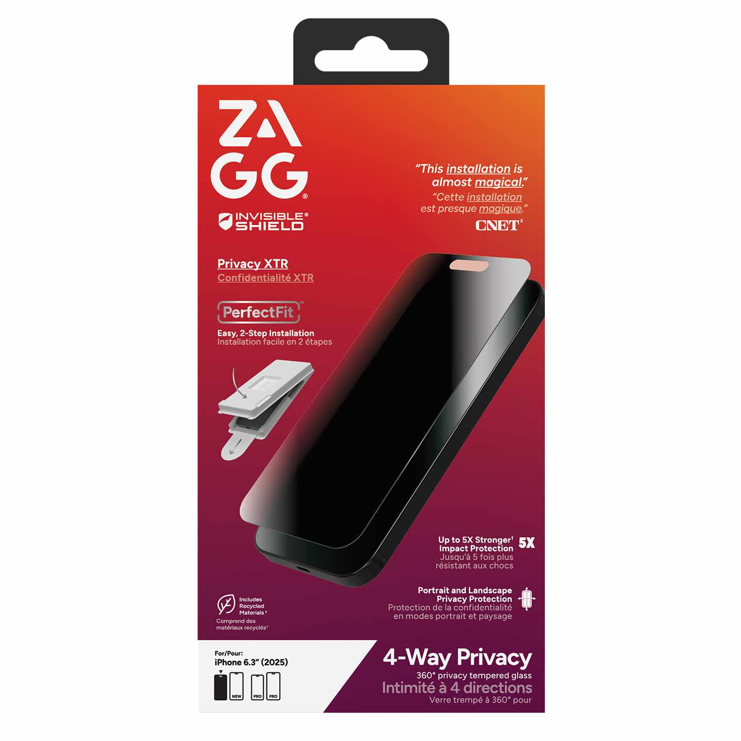 ZAGG InvisibleShield Glass XTR 4-Way Privacy Screen Protector for iPhone 17 Pro