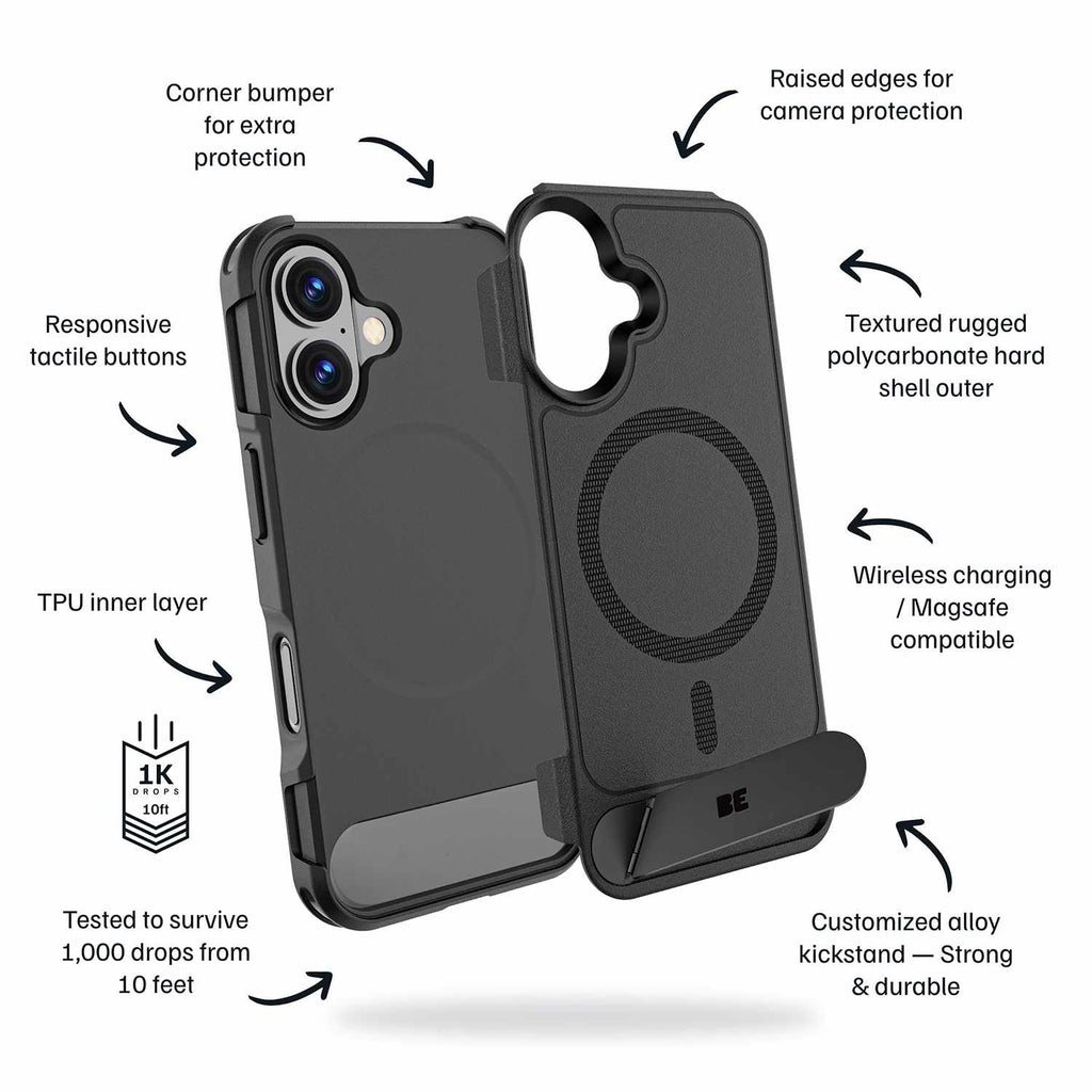 Blu Element Armour Ultra MagSafe w/Kickstand Case Black for iPhone 16