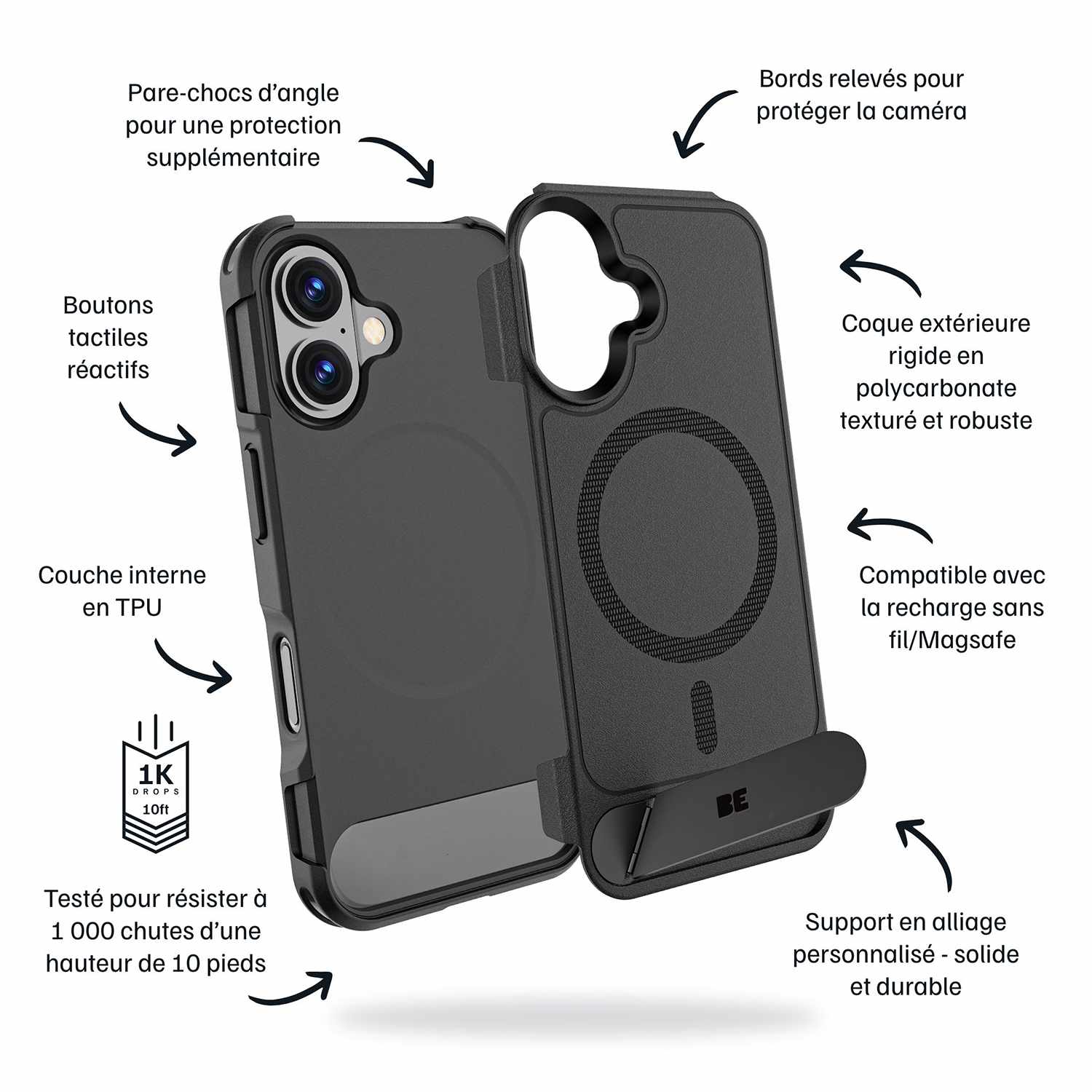Blu Element Armour Ultra MagSafe w/Kickstand Case Black for iPhone 16