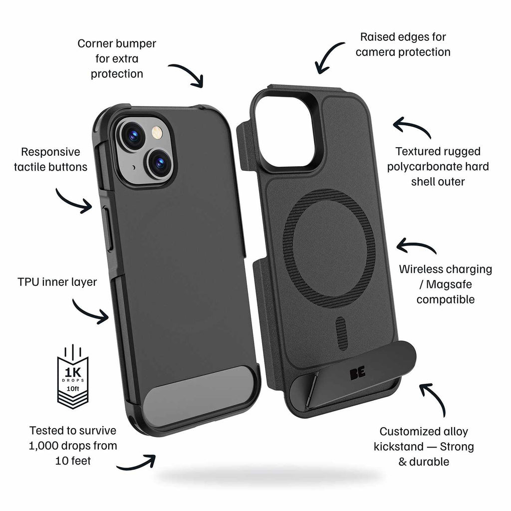 Blu Element Armour Ultra MagSafe w/Kickstand Case Black for iPhone 16e/15/14/13