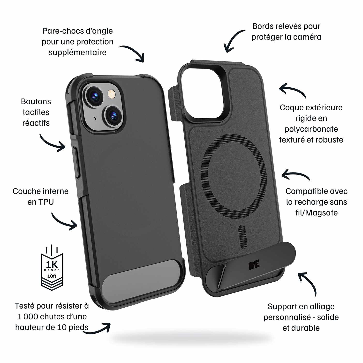 Blu Element Armour Ultra MagSafe w/Kickstand Case Black for iPhone 16e/15/14/13