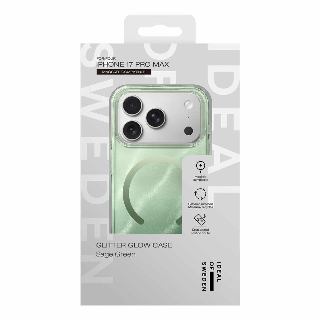 Ideal of Sweden Glitter Glow MagSafe Case Sage Green for iPhone 17 Pro Max