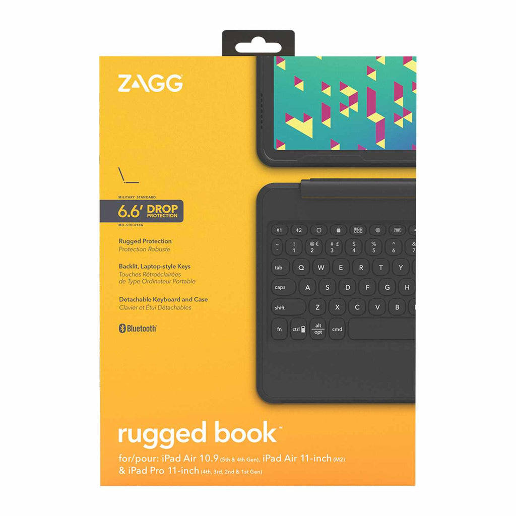 ZAGG Rugged Book Tablet Keyboard Case Black for iPad Air 11 (M4) 2026/Air 11 2025 (7th Gen)/Air 11 2024 (6th Gen)/Pro 11 2022 (4th Gen)/Pro 11 2021/Pro 11 2020/Pro 11
