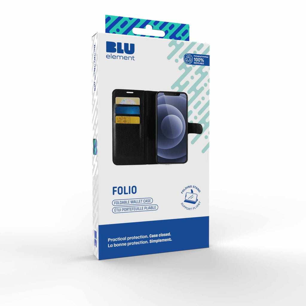 Blu Element Vegan Leather Folio Wallet Case Black for iPhone 16e/15/14/13