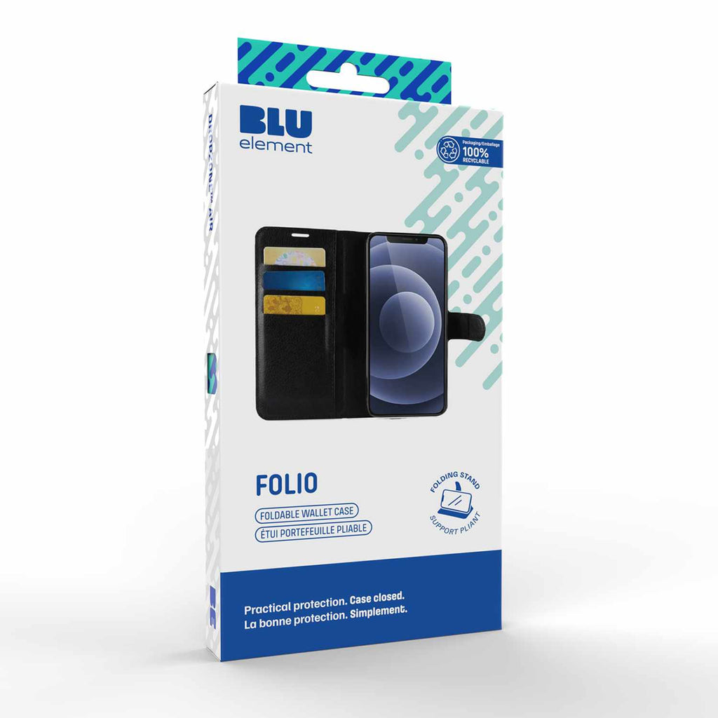 Blu Element Vegan Leather Folio Wallet Case Black for iPhone 16 Black