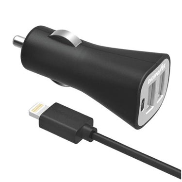 Digipower Car Charger 2.4amp InstaSense 2 Port USB-A with 5ft Lightning to USB-A MFI Cable - Black