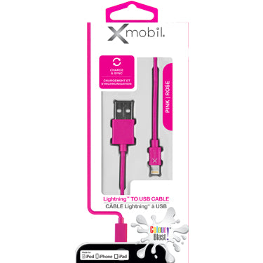 Colour Blast Charge & Sync Lightning Cable MFI to USB-A 3ft - Pink
