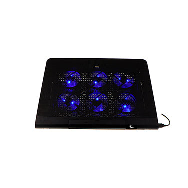 Xtech Gaming Laptop Cooling Pad Kyla Blue LED 6 Fans 2 USB-A Ports Up to 17in Laptops Adjustable Height Base - Black