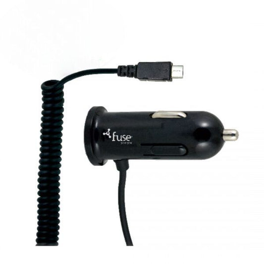 Fuse Car Charger Lightning MFI Hard Wired 2.4Amp + Additional USB Port 8ft Coil MFI