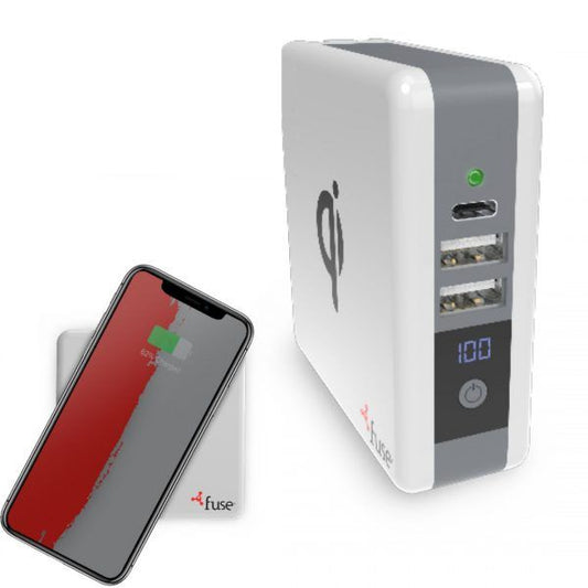 Fuse 3 in 1 Qi Charger 5Watt / 6700mAh PowerBank / 3Port Wall Charger - 1 USB-C 3Amp 2 USB-A 2.4Amps Folding Prong White