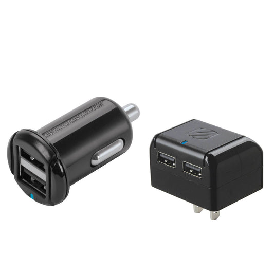 Scosche Wall & Car Charger Combo Kit Revive 2.4 Amp Kit includes 1 Wall Charger & 1 Car Charger Black 2 Port Each