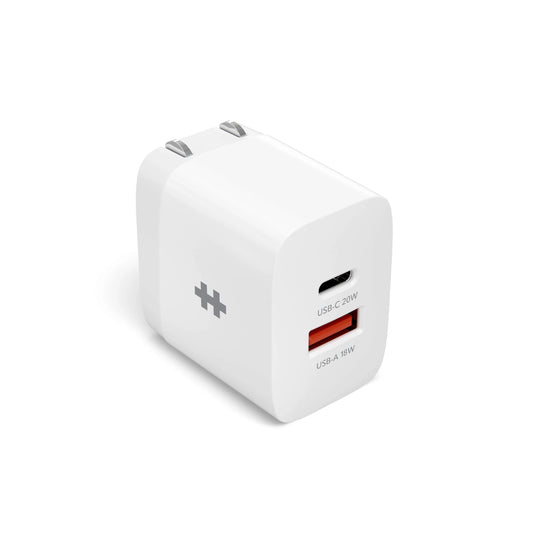 Hyper Wall Charger 2 Ports - 1x20W USB-C & 1x18W USB-A Foldable Prongs - White