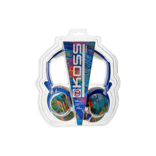 Koss Headphone Full Size Noise Isolating Deep Bass Extra Comfort Fold Flat Design Adjustable Padded Headband - Blue
