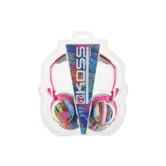 Koss Headphone Full Size Noise Isolating Deep Bass Extra Comfort Fold Flat Design Adjustable Padded Headband - Pink