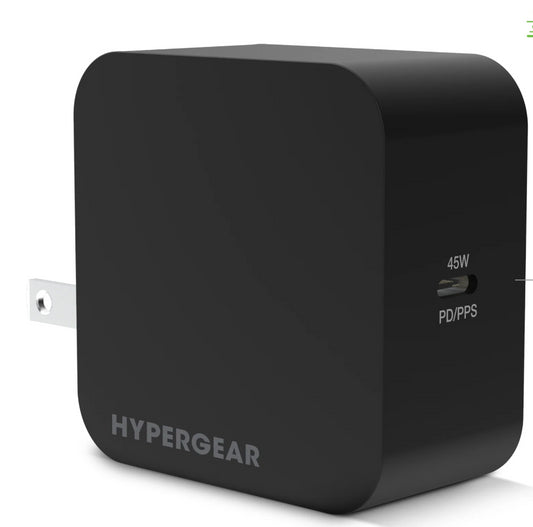 HyperGear Wall Charger 1 Port USB-C 45W Power Delivery SpeedBoost Smartphones & Laptops - Black
