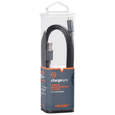 Ventev Charge & Sync USB-C to USB-A Cable 6ft Flat - Black