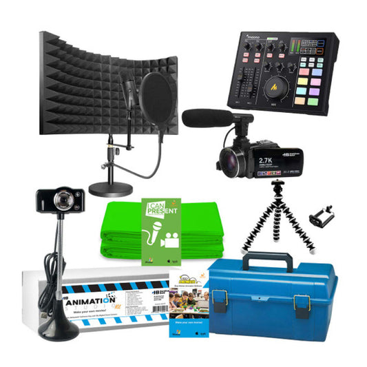 HamiltonBuhl Media Production Studio Ultra-Deluxe Toolkit Includes: Podcast Mixer Production System - Webcam - Camcorder - Mic Octopus Stand - Green Screen - Software & More - GekkoTech