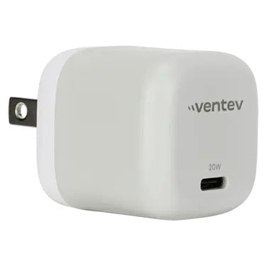 Ventev Wall Charger Mini 1 Port 20W USB-C Power Delivery Foldable Prongs Rapid Charge - Whte & Grey
