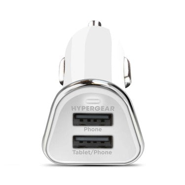 HyperGear Car Charger 2 Port USB-A 3.4Amp Rapid Charge - White